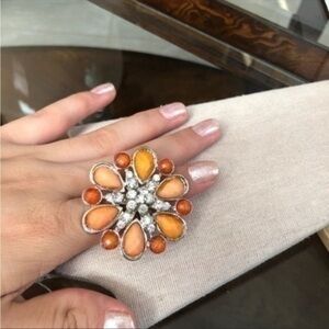 Stone and rhinestone detail ring Size 6